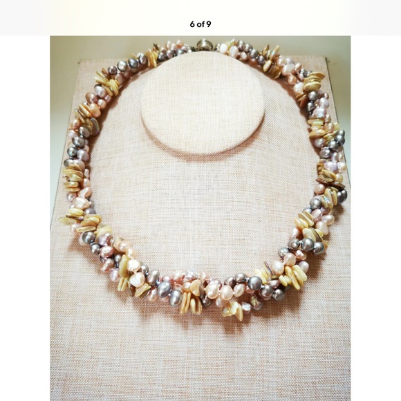 Baroque Pearl Necklace Grey Pink Twist Choker - Picture 4 of 7